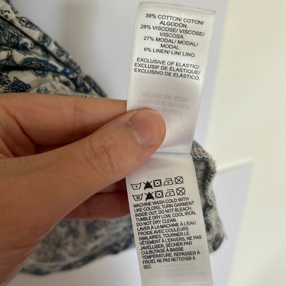 Lucky Brand Blue Floral Smocked Peplum Blouse M Cotton Modal Linen 2025 Cottage - Picture 10 of 13